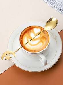 2 pièces, doré, ensemble de cuillère à café et fourchette en forme de croissant de lune et d'étoile pour le Ramadan, en acier inoxydable, créatif, boisson, dessert, brassage, vaisselle, décorations, Nouvel An, Saint-Valentin, Noël, Aïd, cuillère à thé - Multicolore - Voir 10