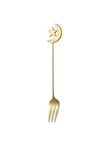 2 pièces, doré, ensemble de cuillère à café et fourchette en forme de croissant de lune et d'étoile pour le Ramadan, en acier inoxydable, créatif, boisson, dessert, brassage, vaisselle, décorations, Nouvel An, Saint-Valentin, Noël, Aïd, cuillère à thé - Multicolore - Voir 11