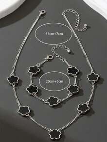 一套男士时尚商务风幸运四叶草吊坠项链，含链条和手链，情人节礼物 - 五葉草銀色 - 查看 6