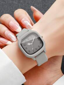 女士硅胶石英表，时尚简约方形表盘，经典腕表（1只/套），不含表盒