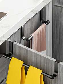 Stainless Steel Towel Rack Multi-Purpose Single Door Bathroom Kitchen Cabinet Towel Rag Rack Shelf Hanger Punch-Free Rag Hanger - Multicolor - View 4