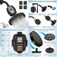 20 Etapas Filtro de Agua Para Regadera, Cabezal de Ducha de 6" con 2 Cartuchos Filtro de Ducha, Regaderas para Baño de Lluvia de Presión para Agua Dura, Elimina el Cloro y Sustancias Nocivas(Negro) - Tipo 1 - Ver 1