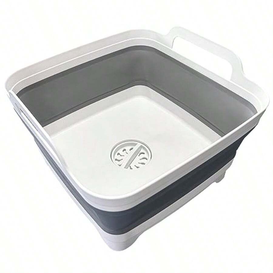 9L 2.4Gal Dish Basin Collapsible With Drain Plug Carry Handleitchen Stora Tray Dish Wash Basin Portable Dish Tub Foldable Dishpan For Camping RV Gray - 灰色的 - 查看 1