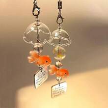 Fresh Goldfish Dream Handmade Beaded Pendant Ins Style Small Fish Wind Chime Phone Chain CCD Bag Colorful Bead Ornament - GJ-026-2 Mặt dây chuyền cá vàng ngọc trai trắng - Xem 4
