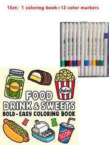 1本食品饮料糖果主题：52页温馨简易涂色书【可爱】儿童涂鸦绘画书，包含各种可爱动物图案，蒙特梭利绘画玩具，创意礼物。线条清晰易涂色。【手绘必备】返校季绘画礼物。适合男孩女孩、青少年儿童的涂色书【绘画套装】设计大胆简洁。儿童婴儿玩具，旅行幼儿感官玩具。