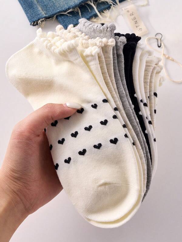 5 pares de calcetines de tobillo para mujer, calcetines de crochet con diseño de corazón, adecuados para todas las estaciones, en colores aleatorios