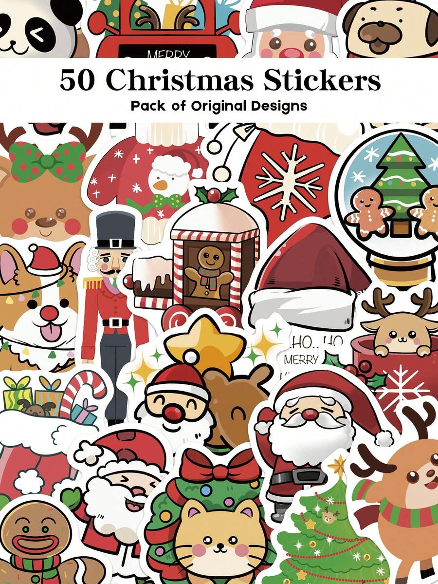 50 Stücke Weihnachts-Aufkleber für Feiertagsdekoration, Scrapbooking, Handyhülle, Notizbuch, Trinkflasche