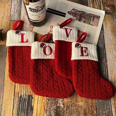 1PC Decoration Knitted Socks Wool Socks Embroidered Candy Bag Red Socks BagChristmas Gifts Decorations Decor,