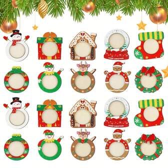 YESTARY 20 قطعة إطار صورة زخرفي للعيد الميلاد معلق من الخشب مع 10 أنماط من عناصر عيد الميلاد الكلاسيكية، طباعة ملونة، زخارف خشبية لعيد الميلاد شخصية للاحتفالات والحفلات والسنة الجديدة وتزيين شجرة الميلاد وأنشطة العائلة