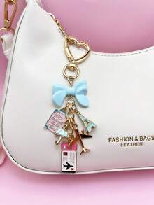 1 قطعة قلادة مفتاح سفر أنيقة وردية اللون بشكل فيونكة، علامة أمتعة بشكل قطرة زيت وبرج إيفل، إكسسوار DIY، تميمة حقيبة يد للنساء، ديكور حقيبة السفر، إكسسوار حقيبة الكتف، تميمة حقيبة متعددة الوظائف، ديكور السيارة، طراز جوتيك كيوت Y2K، هدية عطلة