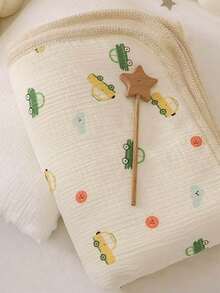 1pc Floral Printed Reversible Plush Blanket, Double-Sided Double-Layer Crochet Edging Soft Throw Blanket For Baby