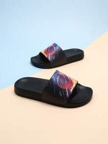 1 Pair Boys' Basketball Pattern Slippers, Fashionable Outdoor Wear, Non-Slip EVA Ultra-Light Sandals - Black - View 11