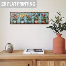 1 szt., zabytkowy, żelazny znak ścienny, kolorowa donica ogrodowa z motywem tulipanów, stokrotek i motyli, dekoracja w stylu wiejskim, odpowiednia na werandę, do ogrodu, kuchni, patio – ręcznie robiona, nie wymaga prądu, dekoracja ogrodu, dekoracja ścienna w stylu wiejskim, żywy, płaski element artystyczny