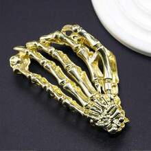 1 Piece Gothic Black Hair Clip Silver Tone Metal Claw Skeleton Skull Design Hair Accessories For Women Men Alternative Fashion Punk Grunge Style Cosplay Concert Rave Halloween Party Gift - 金色 - 查看 7