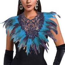 Women Artificial Feather Harness Lace Collar Necklace Bib Halloween - Multicolor - View 7