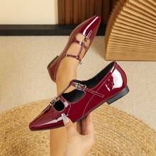 Women's Flat Loafers, Low Vamp, 2025 Autumn/Winter New Versatile Casual Wear, Office Work Shoes, Soft Leather, Non-Slip Soles, British Style, Plus Size 41-43,Ballet Flats - Burgundy - View 13