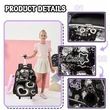 Girls Rolling Backpack For School With Wheels 3PCS Set Of Kids Luggage Backpack With Pencil Case And Lunch Box Back To School