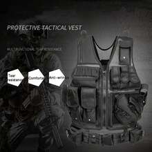 Chaleco táctico, equipo de aventura al aire libre, chaleco táctico de camuflaje, multifunción, para comer pollo, anfibio, aventura en la naturaleza. - CP negro - Ver 5