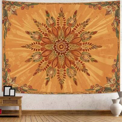 ZYDS Accnicc Boho Floral Mandala Tapestry For Bedroom Bohemian Flower Wall Tapestry Aesthetic Small Vintage Orange Hippie  Tapestries Wall Hanging For Living Room Dorm Decor 48 X 36 Inch