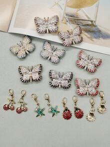 4件套卡通风格彩色树脂贝壳鞋带挂饰，趣味蝴蝶鞋带扣，闪亮樱桃瓢虫鞋坠，DIY装饰，可拆卸人造珍珠海星鞋夹配件，适合女士系带运动鞋靴子，圣诞节、万圣节、情人节、生日、节日派对礼物（不含鞋子）