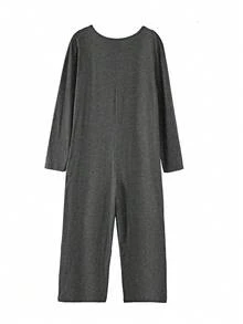 女士休闲舒适连体裤，春秋季 - 深灰色 - 查看 2