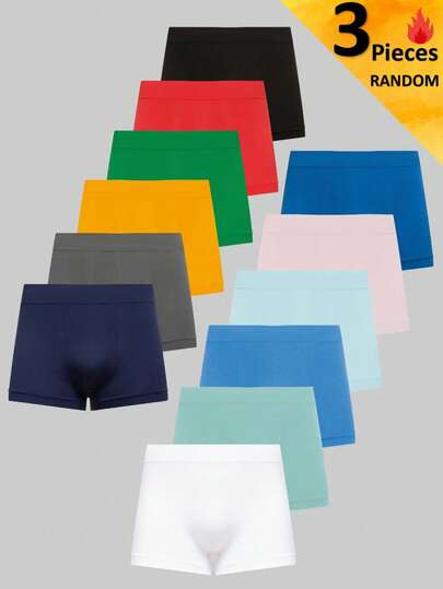 3pcs/Pack Boys' Solid Color Seamless Breathable Sports Shorts, Suitable For Running, Boxing, Basketball