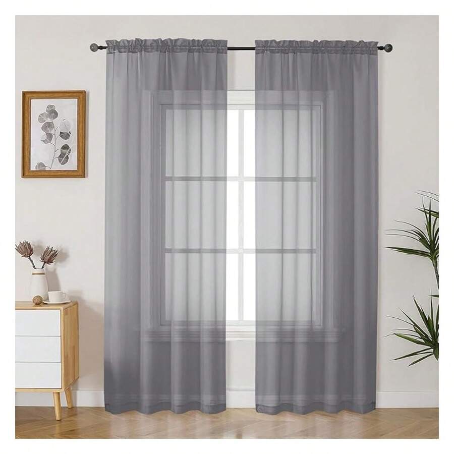 Charcoal Grey Sheer Curtains 90 Inches Long 2 Panels Set, Light FilteringFilmy Drapes For Living Room Bedroom, Elegant Soft Rod Pocket Voile Sheer Window Curtains, 42Wx90L Inch, 2PCS - Multicolor 142 - View 1