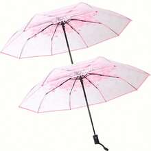 1PC折叠伞，方便携带可爱清新雨伞，简约森林樱花透明伞，可爱樱花图案透明伞，折叠伞，女士手动伞，旅行伞夏季清凉，沙滩，旅行