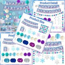 Frozen Birthday Party Decorations Princess Party Supplies Birthday Banner Honeycomb Balls Snowflake Hanging Swirls Circle Dots Garland Winter Theme Wonderland For Boys And Girls - Violet et bleu - Voir 1