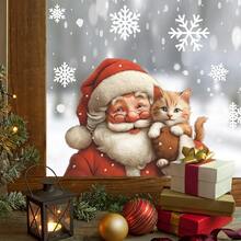 1pc Christmas Santa Claus Pattern Window Cling Sticker, Static Cling Sticker For Christmas Party Decor - Multicolor - View 8