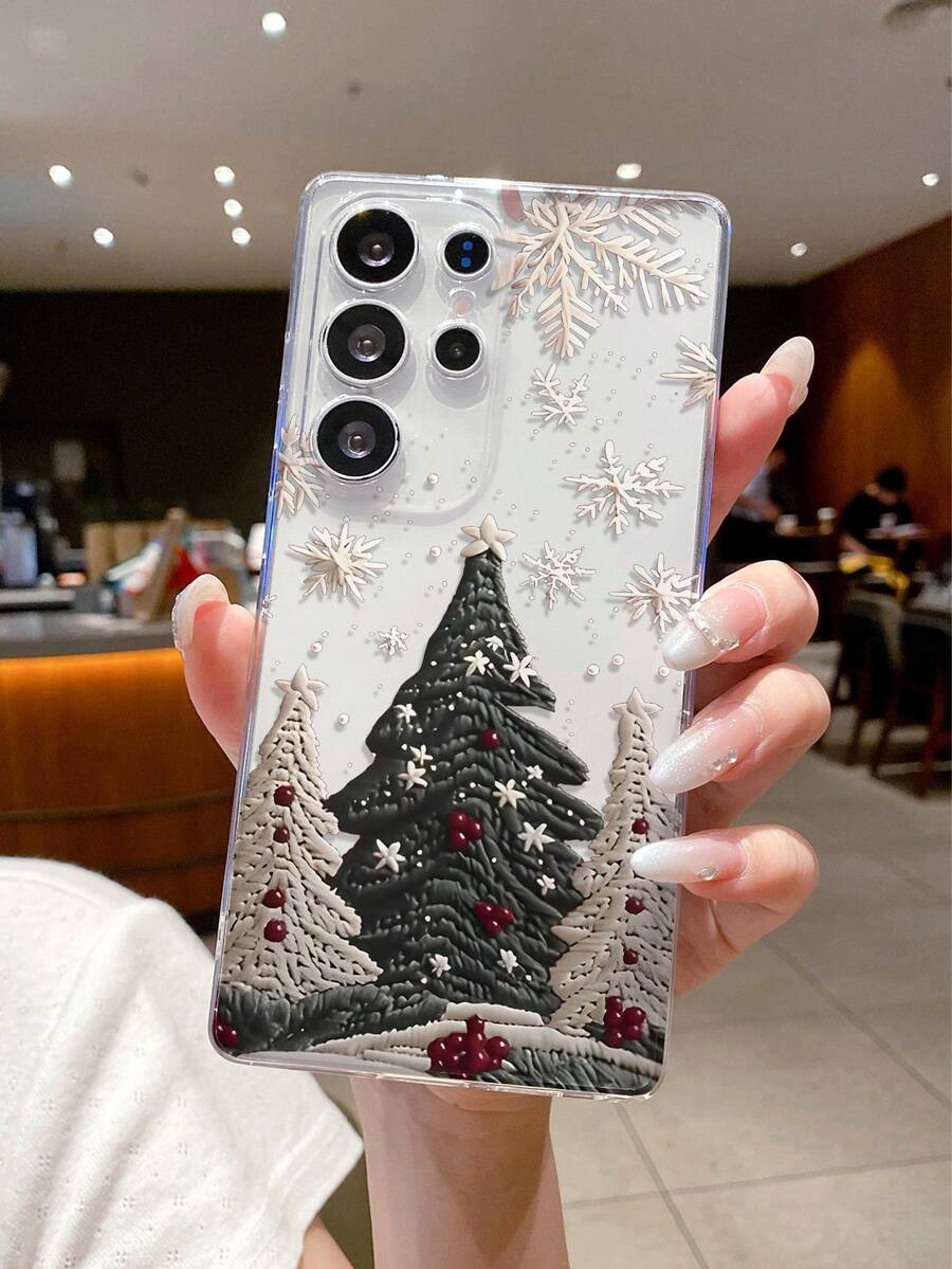 1pc Gradient Christmas Tree Pattern High Transparency Android Phone Case, Anti-Fall Anti-Scratch Anti-Fingerprint Clear TPU Soft Shell, Precise Camera Cutout Compatible With Samsung, Apple, Nothing, Pixel, INFINIX, Redmi - Clear - View 1
