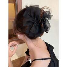 1pc Elegant Luxurious Fashion Delicate Black Bow Net Hair Clip, Suitable For Daily Wear Hair Claws Claw Clips Hair Clips Hair Jaw Clip Hair Clamps Hair Clutch Hair Catcher Clip, Casual Fall Winter Hair Accessories For Women For Vacation Outfits Woman - 黑色 - 查看 2