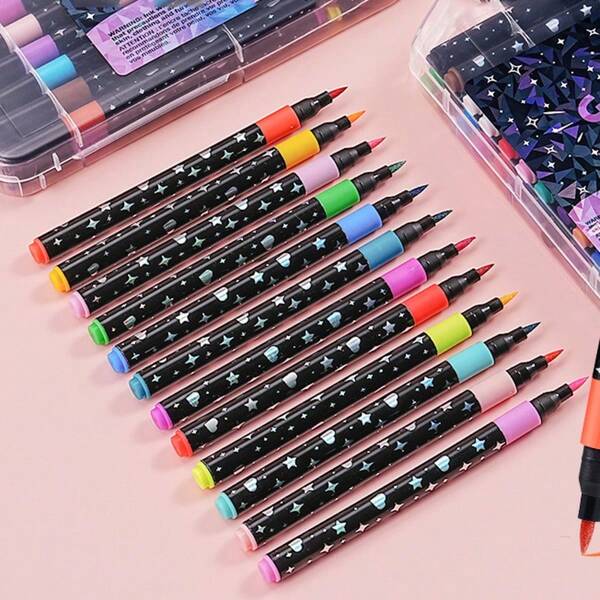 12/24/36 Canetas Glitter, Marcadores de Ponta Macia Brilhante, Pincéis de Pintura Multicoloridos de Ponta Fina, Conjunto de Desenho Profissional, Canetas Multicoloridas de Alta Qualidade, Presente Requintado para Projetos Criativos