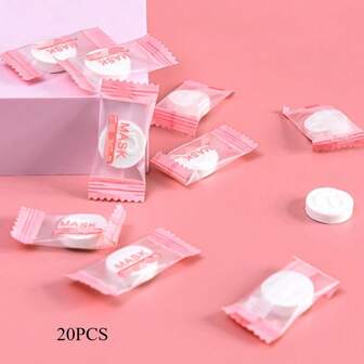20pcs /1bag Compressed Facial Mask Granules For Home Travel, Portable Non-Woven Facial Mask Paper, Disposable Compressed Paper, Compressed Facial Mask Paper, Essential For Beauty And Skin Care, For Men And Women