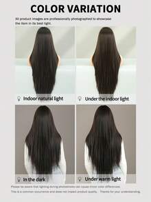7JHH WIGS 超长直发自然黑色假发，带刘海，超长自然分层假发，优质柔软合成纤维直发假发，适合女士时尚日常学校使用 34 英寸 - 自然黑 - 查看 8