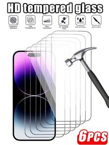 Bộ 6 miếng dán màn hình cường lực, độ cứng 9H, độ trong suốt cao 99,99%, tương thích với iPhone 14 Pro Max/14 Pro/14 Plus/16 Pro/16 Pro Max/16 Plus/15 Pro/15 Plus/13 Pro Max/13/12/11/17/17 Air/17 Pro/17 Pro Max, phù hợp với ốp lưng điện thoại, miếng dán màn hình 15 inch, phụ kiện điện thoại, quà tặng chống rơi vỡ cho gia đình và bạn bè. - Trong sáng - Xem 18