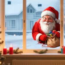 1pc Christmas Santa Claus Pattern Window Cling Sticker, Static Cling Sticker For Christmas Party Decor - Multicolor - View 4