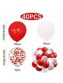 40pcs Red And White Balloon Set, 12 Inch Red Confetti Balloons Kit, Suitable For Christmas, Valentine's Day, Birthday, Wedding Party Decoration,Christmas - Red - View 6
