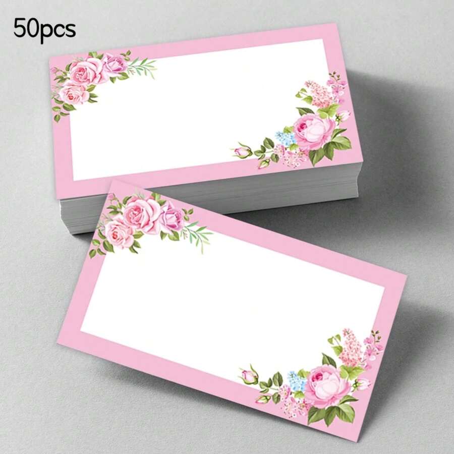 50 piezas, tarjetas de mensaje en blanco florales rosadas, tarjetas de bolsillo, tarjetas de presentación, tarjetas de felicitación en blanco, suministros para pequeñas empresas, etiquetas de regalo - Verde - Ver 1