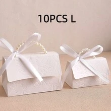 10 pièces Boîtes cadeaux élégantes gaufrées avec poignées en perle et rubans en satin, boîtes à cadeaux de mariage de luxe pour la Saint-Valentin, la baby shower, le baptême, l'anniversaire, les cadeaux d'anniversaire, emballage cadeau haut de gamme avec plusieurs options de taille. Décorations de Noël à la maison, cadeaux de Noël, décoration de Noël