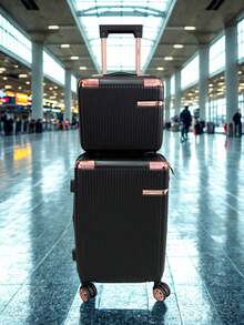 Juego de maletas de viaje 20 y 14 pulgadas con cierre expandible, candado y maleta carry on estructurado ideal para avión o escapadas de fin de semana. - Negro - Ver 2