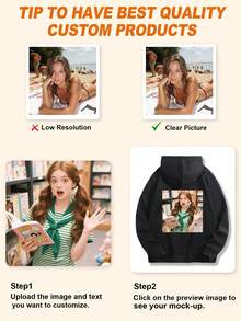 Customized Pattern Fleece Sweatshirt For Valentine's Day, Personalized Photo Gift For Friends/Family/Couples/Pets, Birthday/Anniversary/Valentine's Day, Casual Loose Fit Pullover Sweatshirt For Women, Black Sweatshirt, Customized Christmas Pattern, Autumn/Winter , Fall Top, Winter Wear, Party Gift, Gift For Her, Birthday Gift, Party Season, Women's Autumn/Winter Sweatshirt - Black - View 4