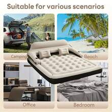 Colchón inflable de aire para 2 personas con superficie flocada y almohadas - Sofá cama rectangular para camping, invitados en casa, estancia nocturna - Uso portátil en interiores/exterior, no necesita electricidad, colchón inflable, solución para dormir invitados, decoración moderna de dormitorio, tela duradera - Gris - Ver 6