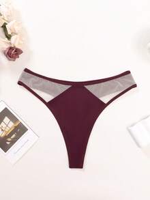 Women's Sexy Mesh Patchwork One-Shoulder Bra Set (Includes Panty) - Burgundy - View 10