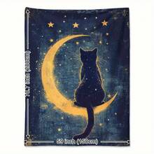 Cozy Cat And Moon Watercolor Flannel Blanket - Soft Warm All-Season Throw For Naps, Camping, Travel |   Contemporary Style, Digital Print, 51x59 Inch, Perfect Gift For Friends, Family & Loved Ones, Cozy Blanket, Camping Accessory, Whimsical Design, Plush Texture - White - View 5
