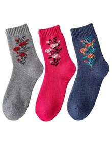 3双加厚羊毛袜，保暖舒适，适合妈妈、奶奶，提花针织毛巾袜，随机发货 - 彩色 - 查看 3