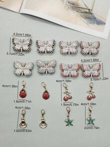 4件套卡通风格彩色树脂贝壳鞋带挂饰，趣味蝴蝶鞋带扣，闪亮樱桃瓢虫鞋坠，DIY装饰，可拆卸人造珍珠海星鞋夹配件，适合女士系带运动鞋靴子，圣诞节、万圣节、情人节、生日、节日派对礼物（不含鞋子）