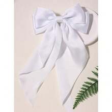 1 Pc White Hair Bows For Women Big Bow Hair Clips For Girls Silky Satin Large Hair Ribbons Oversized Long Tail Hair Bows Hair Barrettes Hair Accessories Gifts Claw Clips, School Stuff - trắng - Xem 4