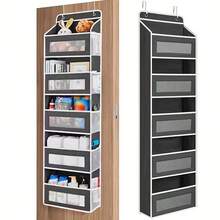 Behind The Door Hanging Cloth Storage Storage Box, Above The Door Storage Box, Hanging Wardrobe Storage Storage Box, 5 Large Capacity Pockets, Suitable For Bedroom, Bathroom, Food Storage Room, Home Storage 5-Tier - màu đen - Xem 8