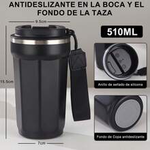 MOYAC Taza Termo de Café de 510 ml, Termo Cafe de Viaje con Cordón de Acero Inoxidable, Termo al Vacío para Conservación del Calor y el Frío, Adecuada para Preparar Leche, Café, Té (Negro) - AZUL - Ver 5